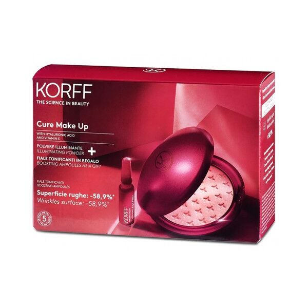 korff cure make up polvere illuminante 8,5g + 7 fiale tonificanti da 1ml - set illuminante per un trucco radiante