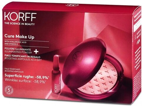 korff cure make up polvere illuminante 8,5g + 7 fiale tonificanti da 1ml - set illuminante per un trucco radiante