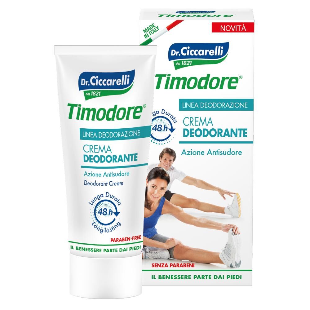 farmaceutici dott.ciccarelli dr. ciccarelli  timodore  linea deodorazione  crema deodorante  azione antisudore  senza parabeni il benessere parte dai piedi