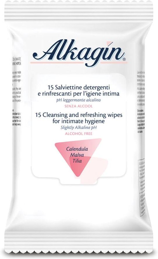 ist.ganassini spa alkagin - salviettine detergenti multipack 15 pezzi - salviette igiene intima con complesso vegetale calendula, malva e tiglio