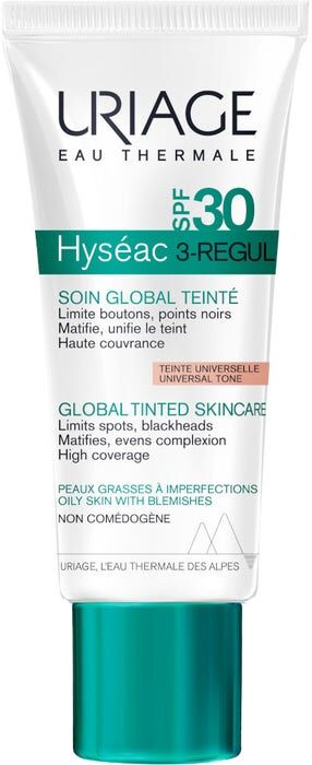 Uriage Hyséac 3-Regul - Crema Colorata Globale SPF30 40ml, Trattamento Idratante e Protettivo per Pelle Impura