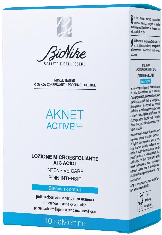 Bionike Aknet Aktive Peel 10 - Salviettine Monouso con Acido Glicolico 10%