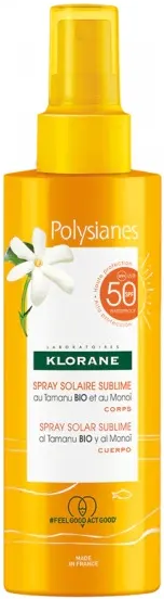 Klorane Spray Solare Sublime Corpo SPF50 200ml - Polysianes Spray Solare Sublime al Tamanu Bio e al Monoï