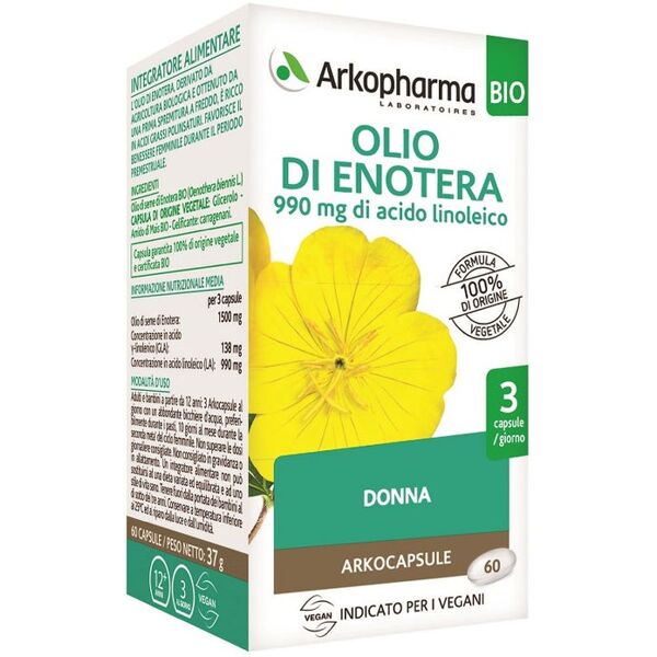 arkofarm srl arkopharma olio enotera bio 60 capsule - arkocapsule olio di enotera, attivi 100% vegetali