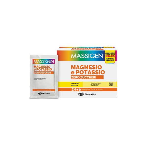 marco viti farmaceutici spa massigen magnesio e potassio senza zucchero - integratore alimentare - 24+6 bustine