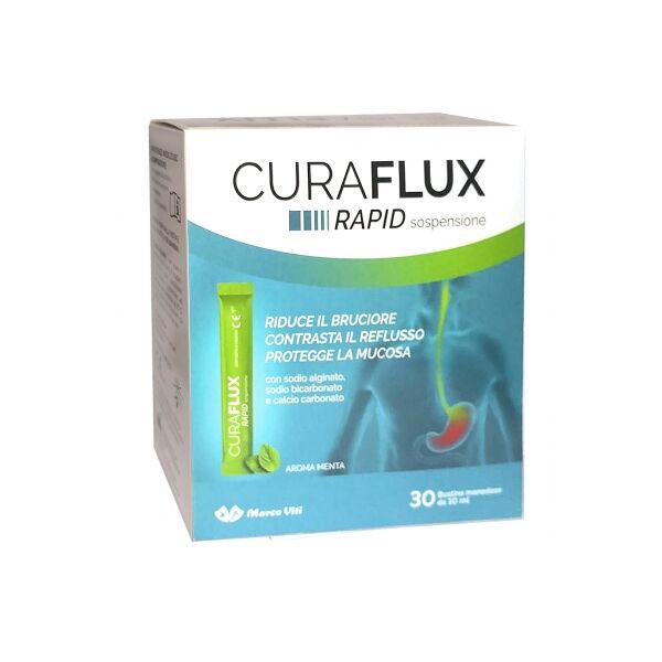 marco viti farmaceutici spa curaflux rapid soluzione orale - 30 bustine da 10ml gusto menta - integratore per il benessere gastrointestinale