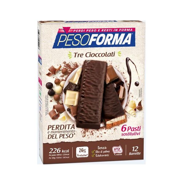 nutrition & sante' italia spa pesoforma - barrette tre cioccolati pasto sostitutivo 12 barrette