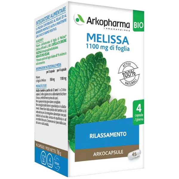 arkofarm srl arkopharma melissa bio 45 capsule - integratore alimentare a base di melissa bio