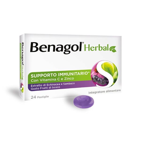 reckitt benckiser benagol herbal - 24 pastiglie gusto frutti di bosco, integratore naturale per la gola