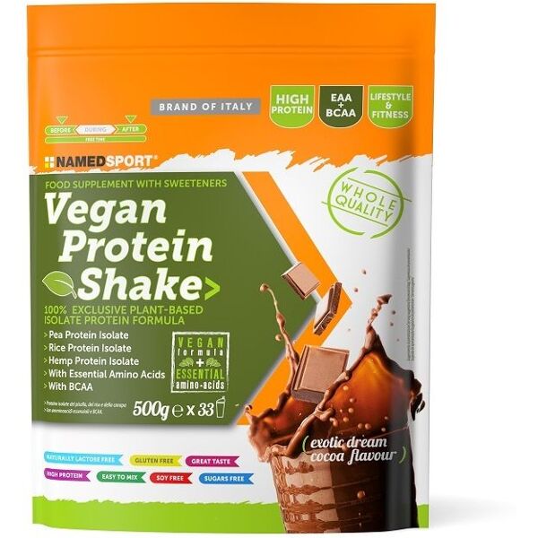 namedsport srl named sport - vegan protein shake exotic dream cocoa 500g - integratore proteico vegano al gusto di cacao