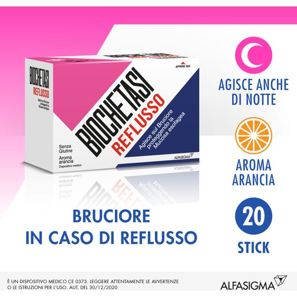 alfasigma paraf biochetasi reflusso - 20 stick gusto arancia - integratore per il controllo del reflusso gastrico