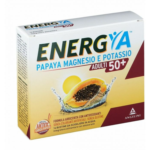 angelini (a.c.r.a.f.) spa energya papaya magnesio e potassio adulti 50+ integratori alimentari - 14 bustine