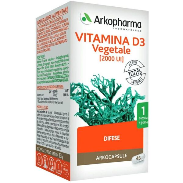 arkofarm srl arkopharma vitamina d3 vegetale 45 capsule - integratore vegano di vitamina d3