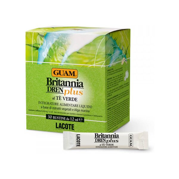 lacote guam - britannia dren plus 30 buste tè verde - detox naturale per il benessere dell'organismo