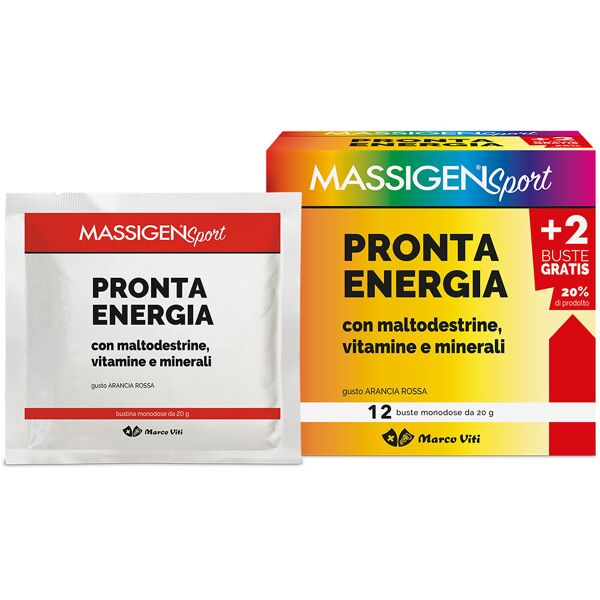 marco viti farmaceutici spa massigen sport pronta energia - arancia rossa 12 buste da 20g, integratore per l'attività sportiva