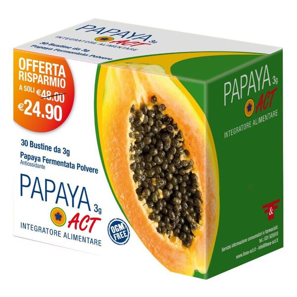 f&f srl papaya act - integratore alimentare per il metabolismo energetico 30 bustine