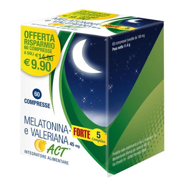 f&f srl melatonina act - integratore alimentare 1 mg+valeriana 5 forte complex 60 compresse