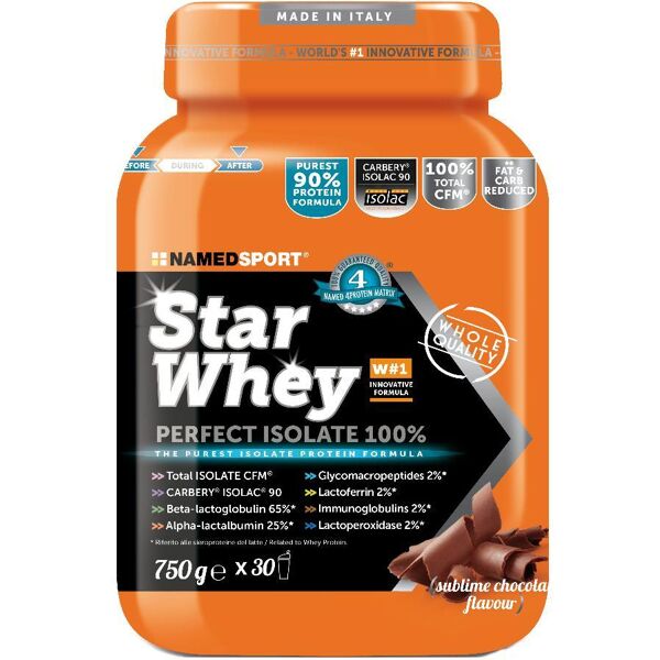 namedsport srl named sport - star whey isolate sublime chocolate 750g - integratore proteico isolato al gusto di cioccolato, 750g di puro benessere per sportivi