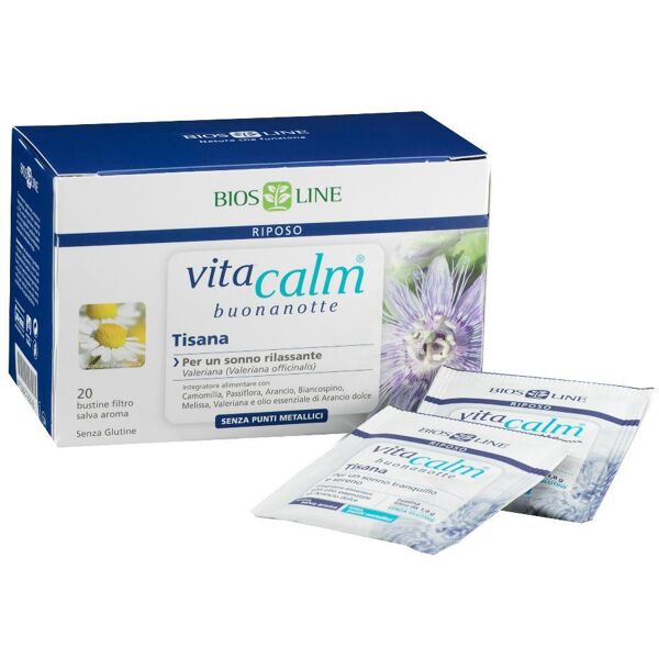 bios line spa vita calm buonanotte tisana 20 filtri - integratore con camomilla, passiflora, arancio, biancospino e valeriana