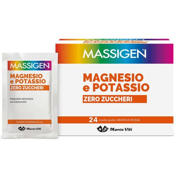 marco viti farmaceutici spa massigen magnesio e potassio zero zuccheri 24 bustine da 6g gusto arancia rossa - integratore alimentare per il tuo benessere