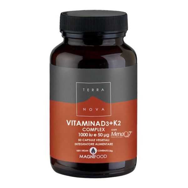 forlive srl terranova vitamina d3 + k2 (1000 iu e 50 mcg) - integratore di vitamina d e k - 50 capsule vegetali