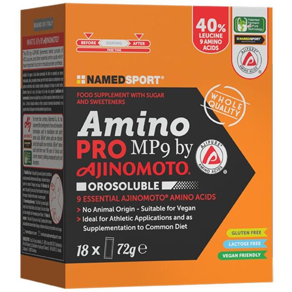 namedsport srl named sport - aminopro mp9 ajinomoto 18 stick - integratore di aminoacidi essenziali per il potenziamento delle prestazioni sportive