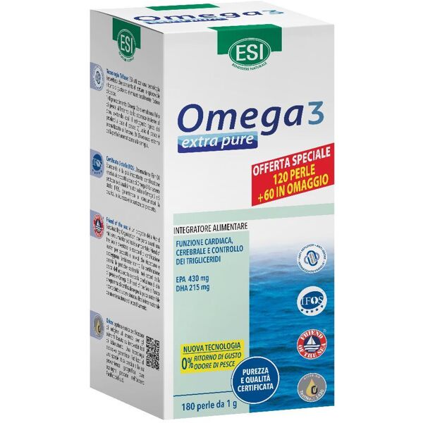 prodotti promo esi omega 3 - extra pure integratore naturale omega 3 e vitamina e 180 perle - benefici per la salute del cuore e del cervello