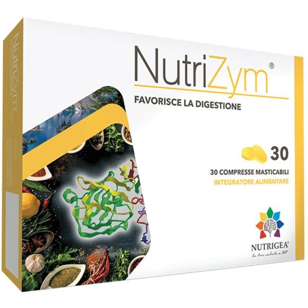 nutrigea srl nutrizym compresse masticabili - integratore digestivo 30 pezzi - migliora la digestione e il benessere gastrointestinale