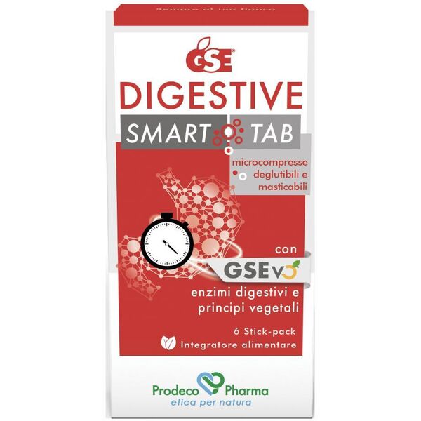 prodeco pharma srl gse digestive smart·tab 6 stickpack - integratore digestivo con estratto di semi di pompelmo e enzimi