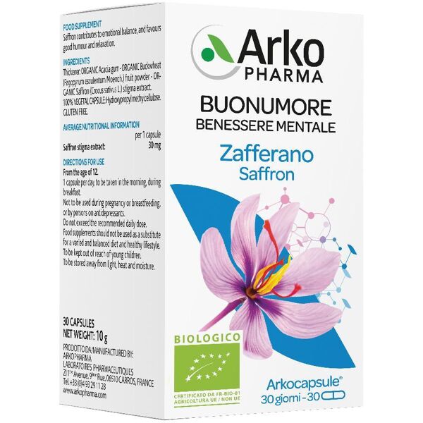 arkofarm srl arkopharma buonumore zafferano bio 30 capsule - arkocapsule zafferano buonumore benessere mentale