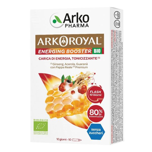arkofarm srl arkoroyal pappa reale premium energing booster bio senza zuccheri 10 flaconcini - energia, fatica e immunità