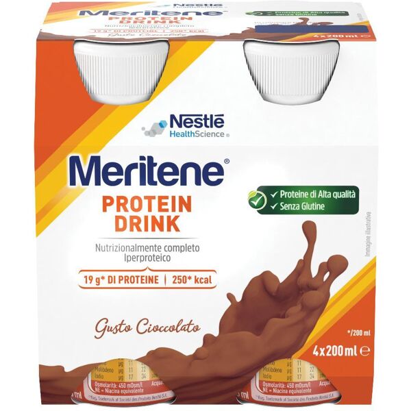 nestle health nestlè meritene drink cioccolato 4x200ml - integratore alimentare per energia e benessere