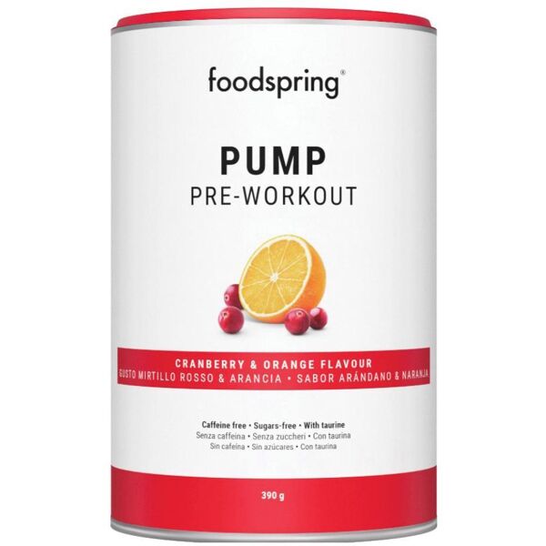 foodspring gmbh foodspring pump pre workout mirtillo rosso & arancia 390g - integratore con aminoacidi, taurina, potassio e vitamina c