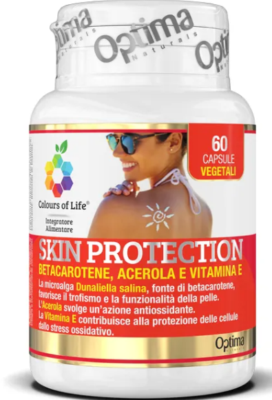 optima naturals srl colours of life - skin protection 60 capsule vegetali 500 mg - integratore antiossidante per la protezione della pelle e delle cellule