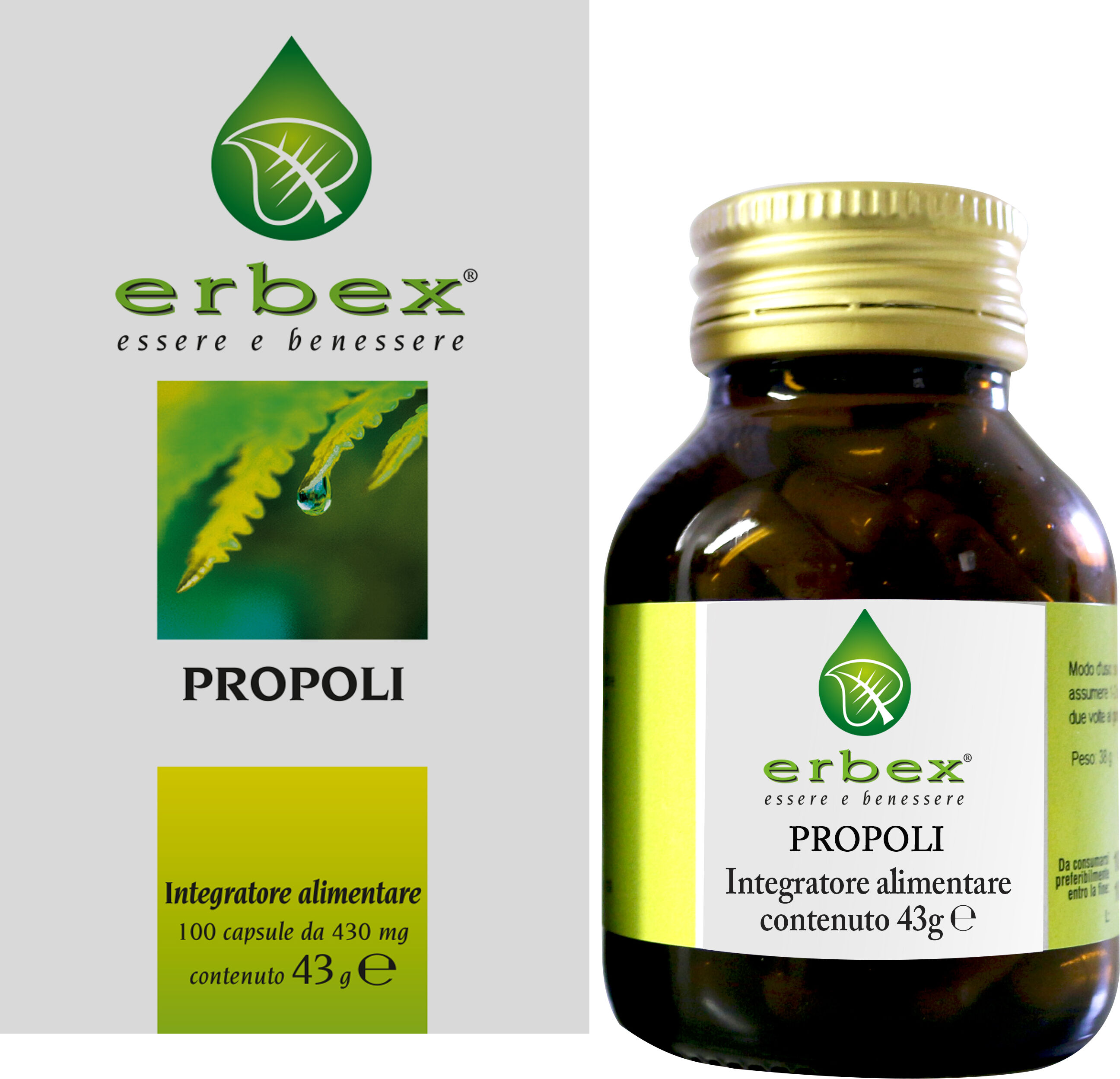 erbex srl erbex - propoli 100 capsule 430mg: integratore alimentare di propoli naturale, supporta il benessere generale