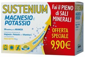 a.menarini ind.farm.riun.srl sustenium magnesio e potassio 28 bustine da 4g - integratore alimentare con vitamina c, aroma arancia