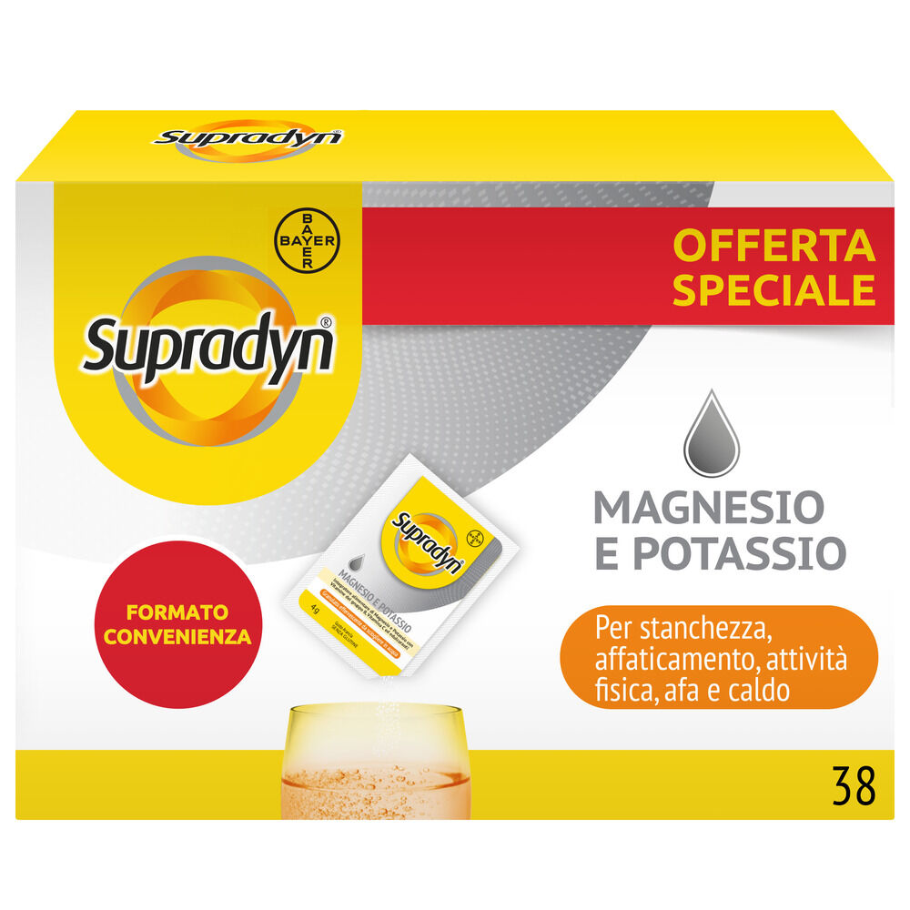 bayer spa supradyn magnesio e potassio edizione limitata integratore con vitamine b e c - gusto arancia, 24 + 14 bustine