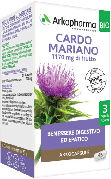 arkofarm srl arkopharma cardo mariano 45 capsule bio - integratore alimentare a base di cardo mariano