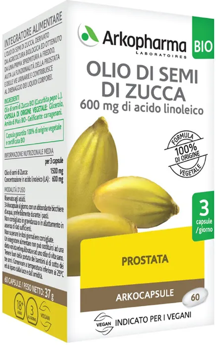 arkofarm srl arkopharma olio di semi di zucca 60 capsule - integratore alimentare a base di semi di zucca