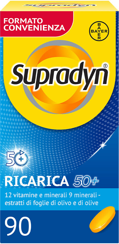 bayer spa supradyn ricarica 50+ integratore multivitaminico con vitamina c, vitamina d, minerali e antiossidanti - 90 compresse rivestite