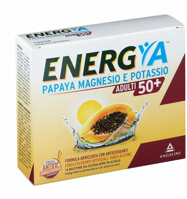 angelini (a.c.r.a.f.) spa energya papaya magnesio e potassio adulti 50+ integratori alimentari - 14 bustine