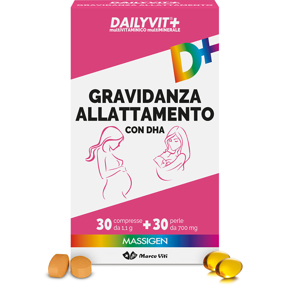 marco viti farmaceutici spa dailyvit+ gravidanza allattamento - integratore multivitaminico, 30 perle + 30 compresse
