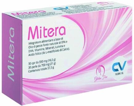 cv medical srl mitera integratore alimentare - olio di pesce, vitamine e luteina - confezione da 30 compresse e 30 perle