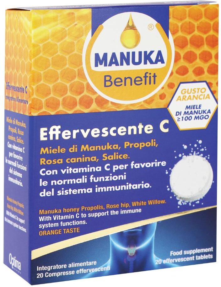 optima naturals srl manuka benefit effervescente c - integratori per il sistema immunitario - 20 compresse