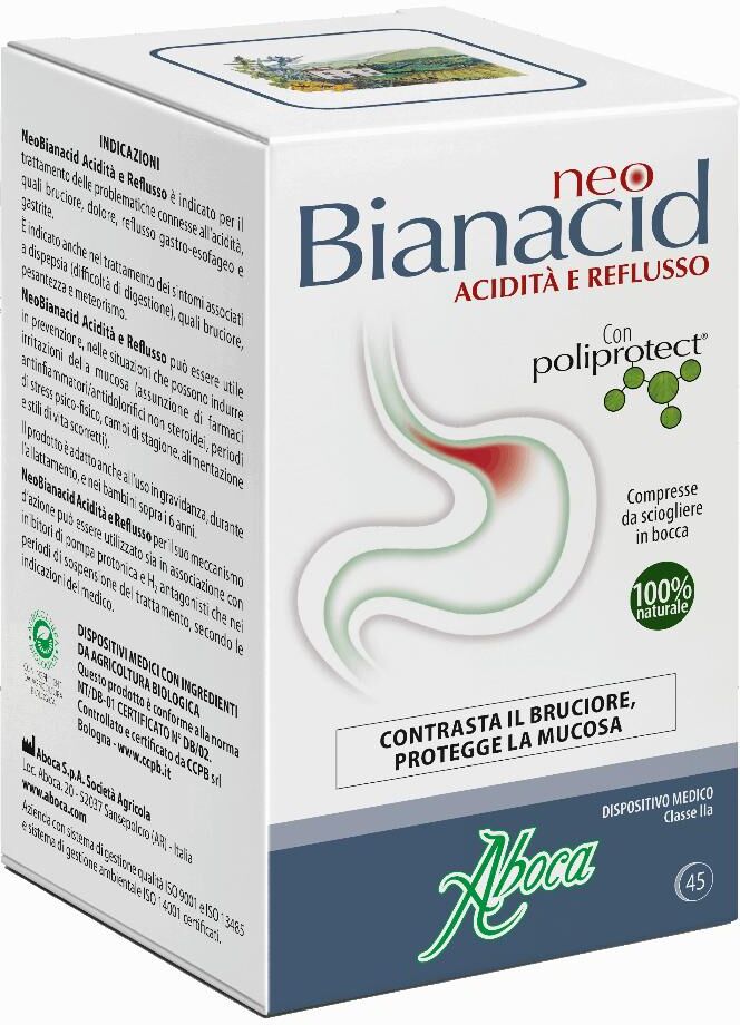 aboca spa societa' agricola aboca neobianacid, 45 compresse masticabili - dispositivo medico per il benessere digestivo