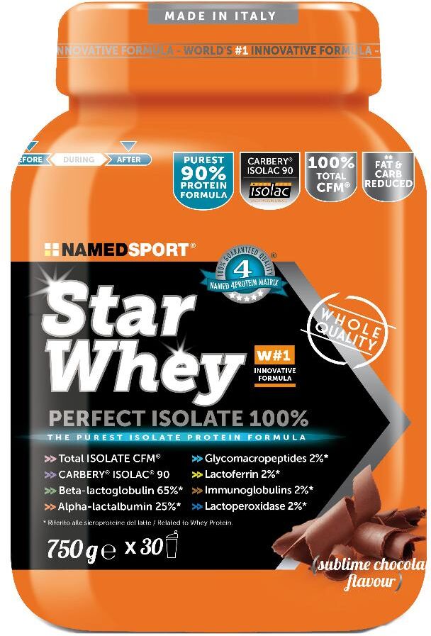 namedsport srl named sport - star whey isolate sublime chocolate 750g - integratore proteico isolato al gusto di cioccolato, 750g di puro benessere per sportivi