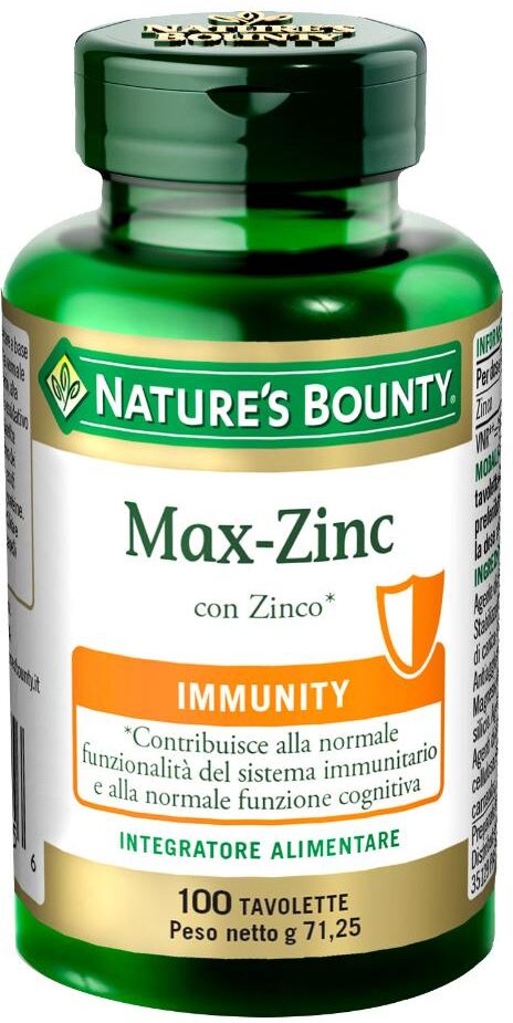 nature's bounty max zinc 100 tavolette - integratore di zinco - 100 compresse - sistema immunitario e difese naturali