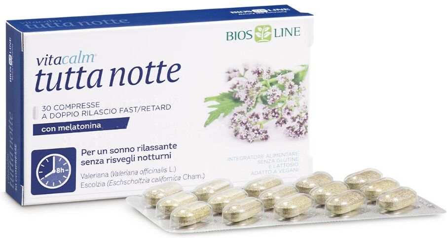 vita calm tutta notte melatonina 30 compresse - integratore vegetale per il sonno - bios line