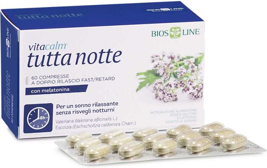 bios line vita calm tutta notte melatonina 60 compresse - integratore vegetale per il sonno