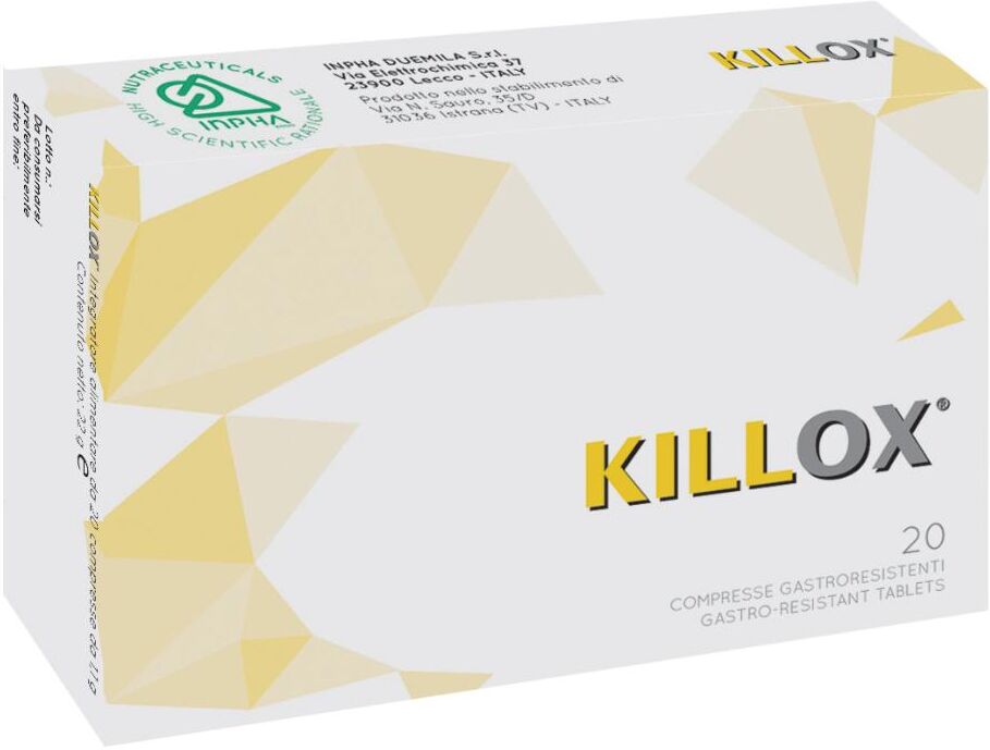 inpha duemila srl killox 20 compresse gastroresistenti - integratore con curcuma, resveratrolo, zinco e n-acetilcisteina